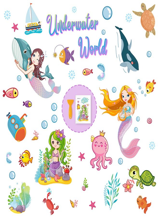 PRATIQUE Non Slip Bathtub Stickers, 6 Pages Underwater World Mermaid Sea Organisms Stickers Adhesive Kids Anti Slip Decal Threads for Shower Floor and Bath Tub Decals with Premium Scraper - Image 1