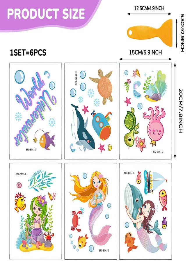PRATIQUE Non Slip Bathtub Stickers, 6 Pages Underwater World Mermaid Sea Organisms Stickers Adhesive Kids Anti Slip Decal Threads for Shower Floor and Bath Tub Decals with Premium Scraper - Image 4