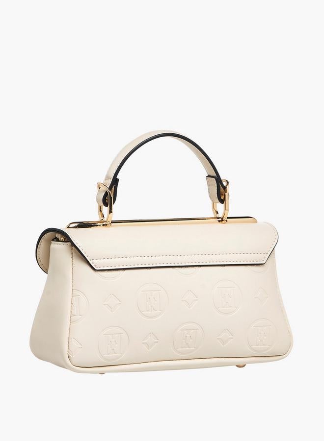 ELLE Monogram Embossed Satchel Bag with Detachable Strap and Flap Closure - Image 3