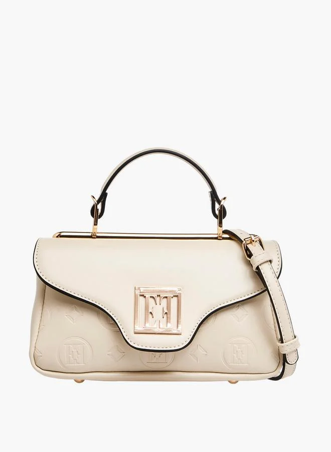 Monogram Embossed Satchel Bag with Detachable Strap and Flap Closure