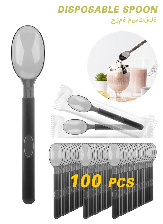 Sweet Life - 100Pcs Plastic Spoons Disposable, 6.8"x1.3" Spoons Plastic , Heavy Duty Spoons Plastic Cutlery Disposable Utensils Silverware Set for Party Bulk Wedding Birthday Holiday Family Gathering, Chocolate Coffee Flavor Ice Cream, Dessert Spoons for Party - Image 1