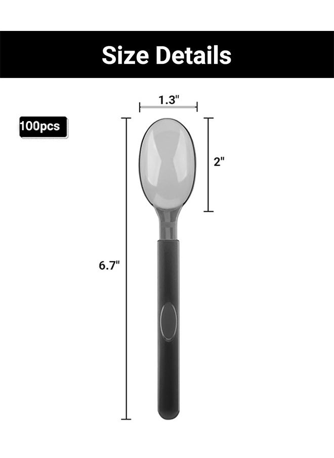 Sweet Life - 100Pcs Plastic Spoons Disposable, 6.8"x1.3" Spoons Plastic , Heavy Duty Spoons Plastic Cutlery Disposable Utensils Silverware Set for Party Bulk Wedding Birthday Holiday Family Gathering, Chocolate Coffee Flavor Ice Cream, Dessert Spoons for Party - Image 1