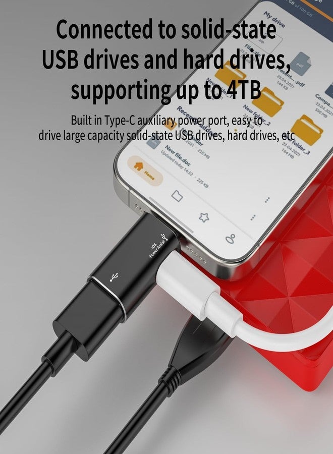 WISTAR Lightning to USB Female Adapter, Apple MFi Certified iPhone USB 3.0 OTG Adapter with USB-C Aux Power Port for iPhone 14/13/12/11/iPad, Supports Hard Disk, Card Reader, Camera - Image 3