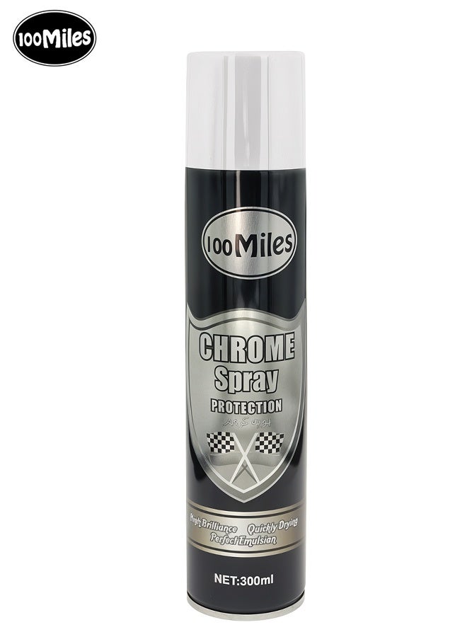 100Miles 100 Miles Chrome Spray Paint 300ml - High-Brilliance Mirror Metallic Finish, Quick-Dry Protective Lacquer for Auto Touch-up, Car Rims, Wood, Metal & Furniture Decor. Versatile, Anti-Aging Aerosol Coating - Image 1