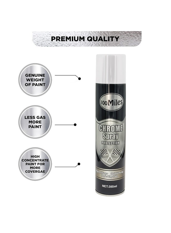 100Miles 100 Miles Chrome Spray Paint 300ml - High-Brilliance Mirror Metallic Finish, Quick-Dry Protective Lacquer for Auto Touch-up, Car Rims, Wood, Metal & Furniture Decor. Versatile, Anti-Aging Aerosol Coating - Image 3