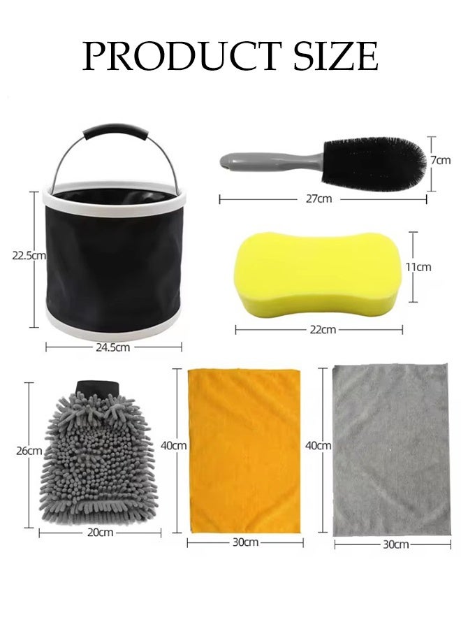 DUNISO 7-Pieces Set Car Wash Detailing Cleaning Kits，Car Wash Detailing Cleaning Tools Set with Bag Collapsible Bucket，Versatile Interior and Exterior Car Care Kit，Easy to Store，for Washing, Waxing, Polishing, and Deep Cleaning - Image 2