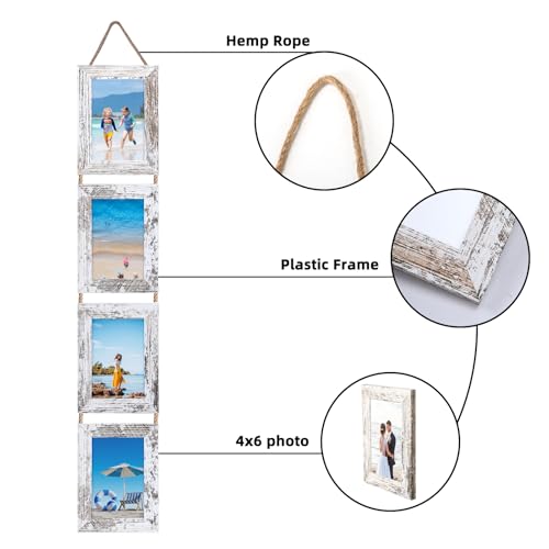 Lavezee 4x6 Hanging Collage Picture Frames Set of 2, 8 Opening Vertical Frame Made to Display 4 by 6 Inch Photo for Wall Decor, Distressed White - Image 4
