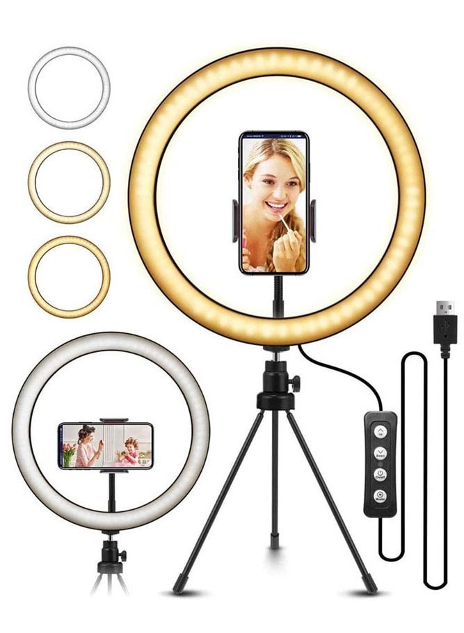 AMERTEER Versatile Selfie Ring Light with Tripod Stand and Cell Phone Holder 3 Modes & 10 Brightness Levels for Flawless Photos and Videos - Image 1
