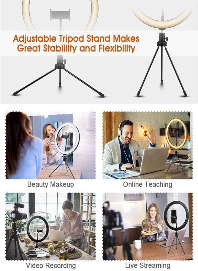 AMERTEER Versatile Selfie Ring Light with Tripod Stand and Cell Phone Holder 3 Modes & 10 Brightness Levels for Flawless Photos and Videos - Image 4