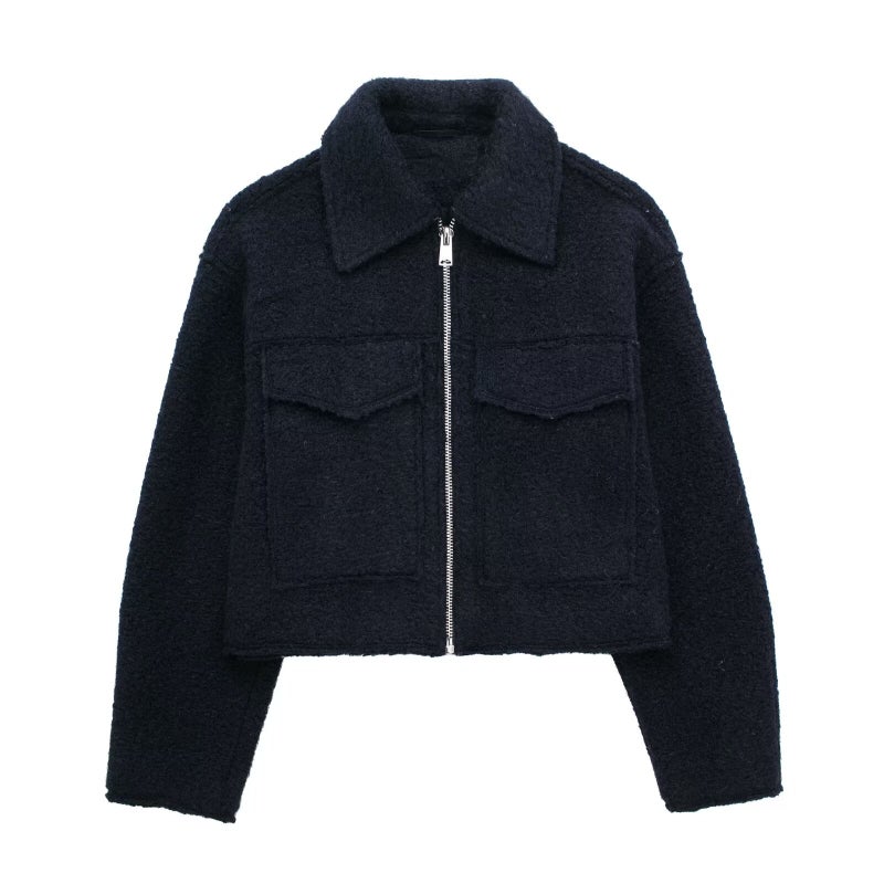 Chic Street Fashion Short Wool Jacket D69237 Navy blue 