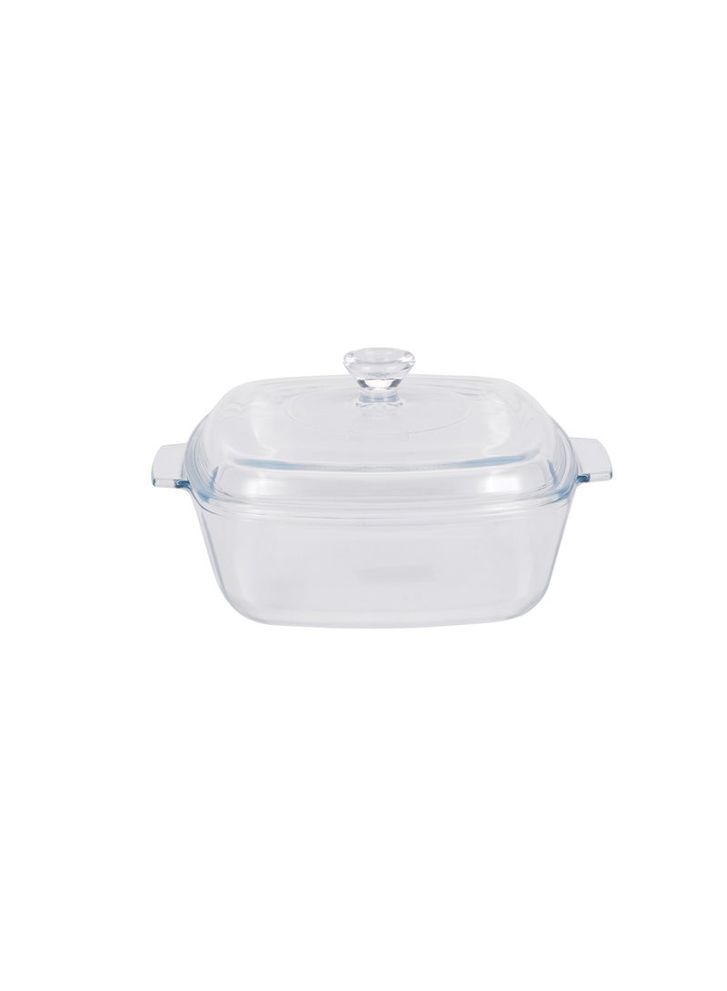 Royalford 1.5 L Glass Baking Dish with Lid-RF12200/ Square Tray Perfect for Baking and Serving/ Casserole with Easy Grab Handles and Knob/ Oven, Dishwasher and Freezer Safe Clear - Image 1