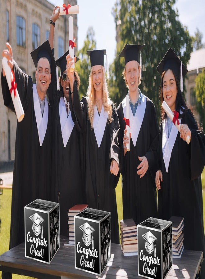 JWSCYSY حامل بطاقات التخرج من JWSCYSY، صندوق زينة قابل للطي من الورق المقوى لحفلات التخرج، مناسب لهدايا الحفلات ومستلزماتها (أسود فضي) - Image 4