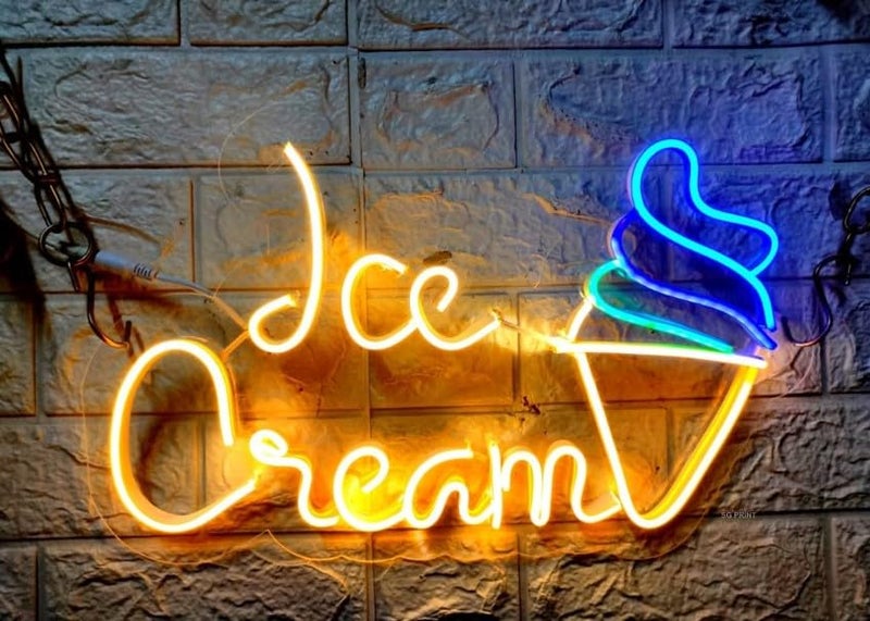 Wall Mitra Wall Mitra Ice Cream Neon Sign Ice Cream cone Neon Sign For ShopCafeRestaurent Ice Cream Led Sign Ice Cream warm whiteblue  - Image 1
