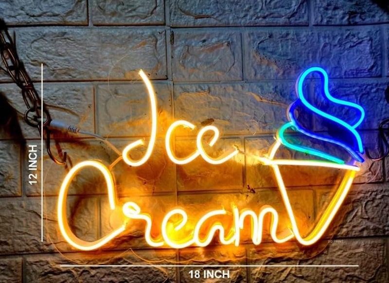 Wall Mitra Wall Mitra Ice Cream Neon Sign Ice Cream cone Neon Sign For ShopCafeRestaurent Ice Cream Led Sign Ice Cream warm whiteblue  - Image 2