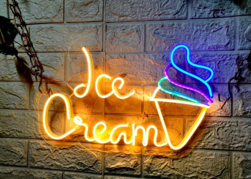 Wall Mitra Wall Mitra Ice Cream Neon Sign Ice Cream cone Neon Sign For ShopCafeRestaurent Ice Cream Led Sign Ice Cream warm whiteblue  - Image 3