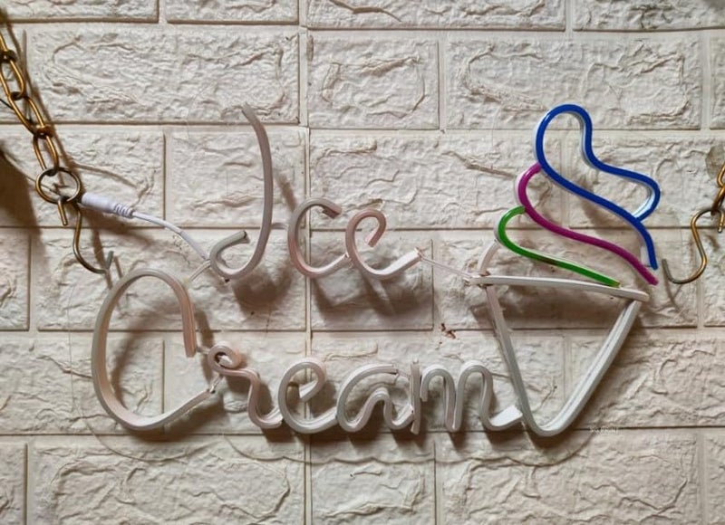 Wall Mitra Wall Mitra Ice Cream Neon Sign Ice Cream cone Neon Sign For ShopCafeRestaurent Ice Cream Led Sign Ice Cream warm whiteblue  - Image 5