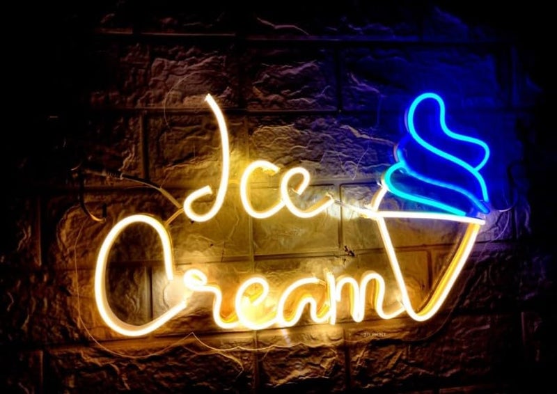 Wall Mitra Wall Mitra Ice Cream Neon Sign Ice Cream cone Neon Sign For ShopCafeRestaurent Ice Cream Led Sign Ice Cream warm whiteblue  - Image 4