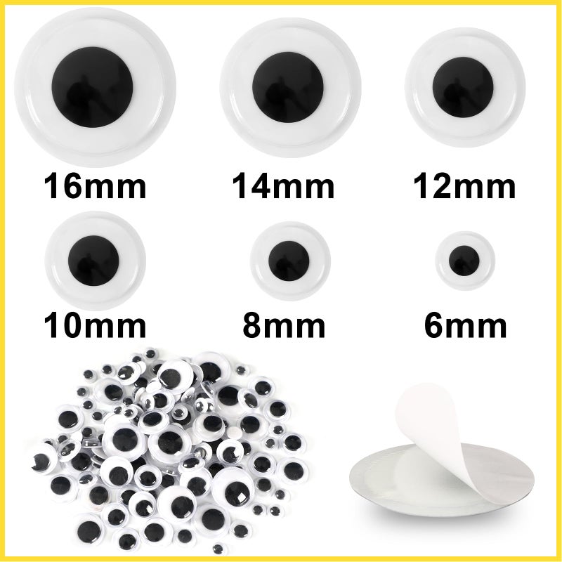 UPINS 1000 Pcs Self Adhesive Googly Wiggle Eyes for DIY Craft Assorted Size 6 mm 8 mm 10 mm 12 mm 14 mm 16 mm Mixed Packaging Craft Sticker Eyes - Image 2