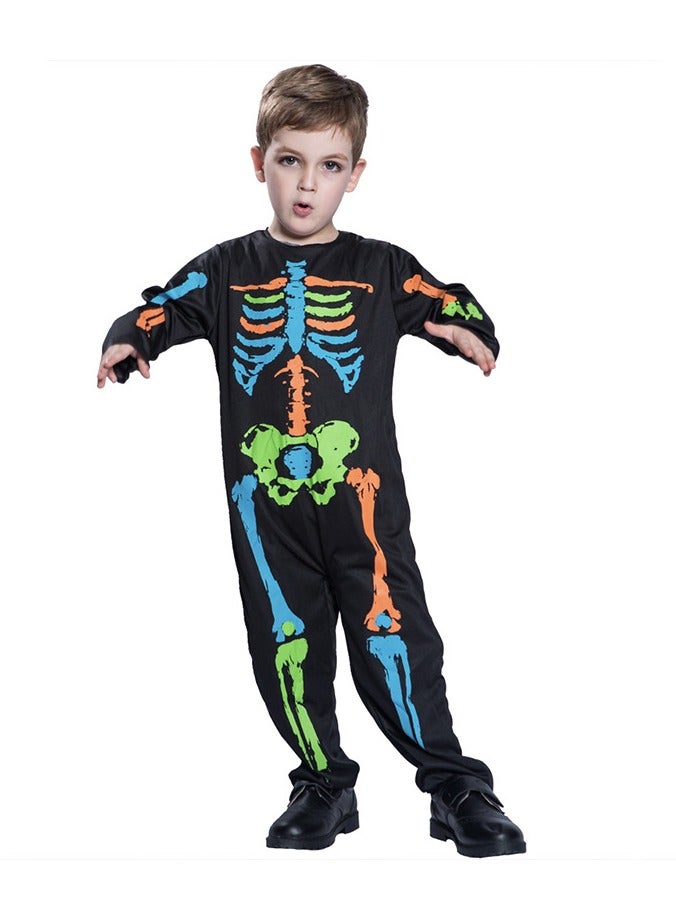 general Children's colorful skeleton jumpsuit costume for themed parties and school events - Image 1