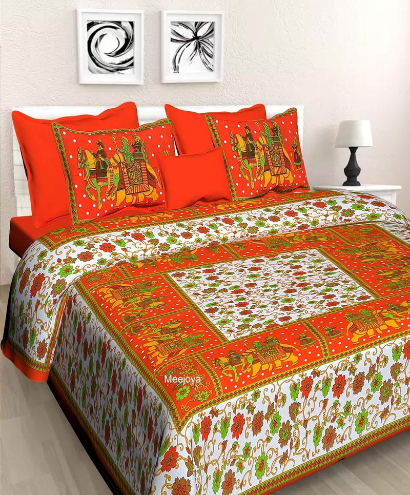 Meejoya 100 Cotton Rajasthani Jaipuri Traditional King Size Double Bed Bedsheet with 2 Pillow Covers Multi11 - Image 1
