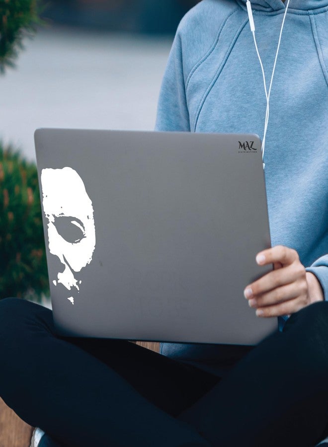 MAZ Distributions Michael Myers Creepy Half Face 6" Inch White Vinyl Decals Scary Horror Movies Creepy Halloween Stickers for Cars, Laptops White MAZ-341 - Image 4