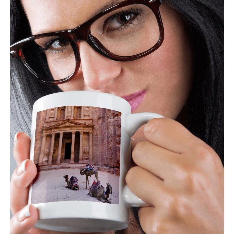 3dRose mug_132784_3 Camel, Facade of Treasury (Al Khazneh), Petra, Jordan As16 Ksu0059 Keren Su Magic Transforming Mug, 11-Ounce - Image 2