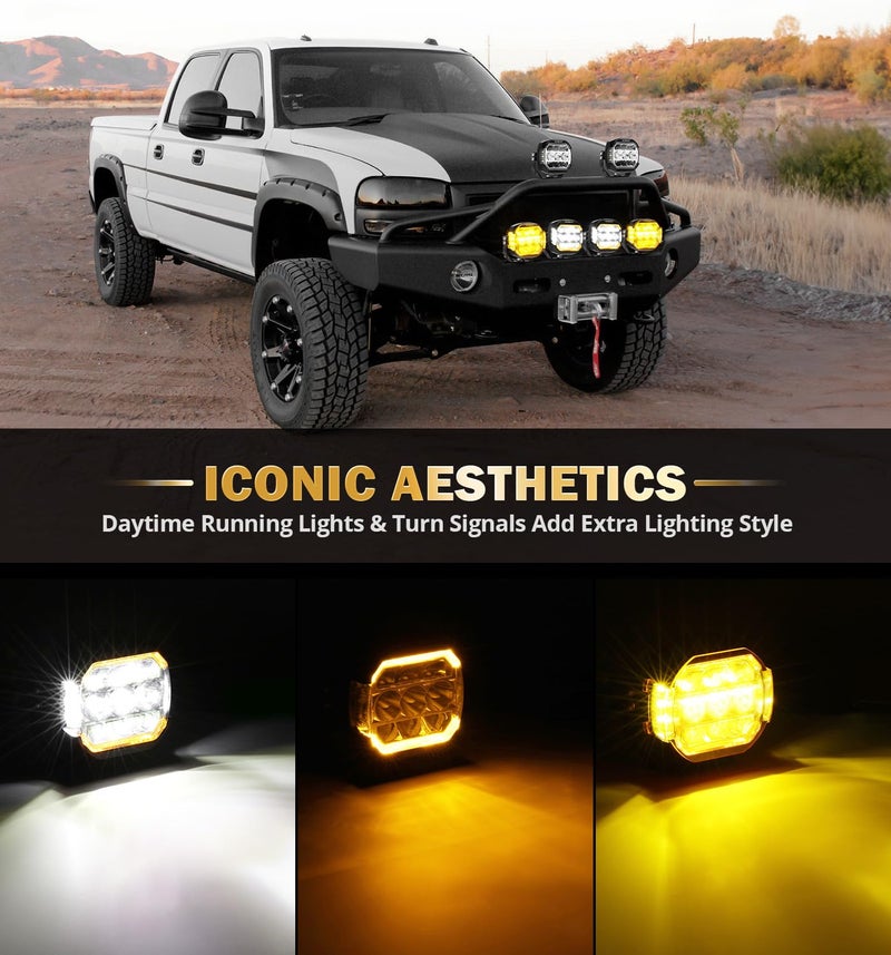 Auxbeam XP-Ultra Series 5 Inch Offroad Pod Lights, 270° Side Shooter, Amber DRL & Turn Signal, 174W 20400LM Spot Flood Combo, Driving Fog Light Bar with Dual Color Protective Covers, Pair - Image 2