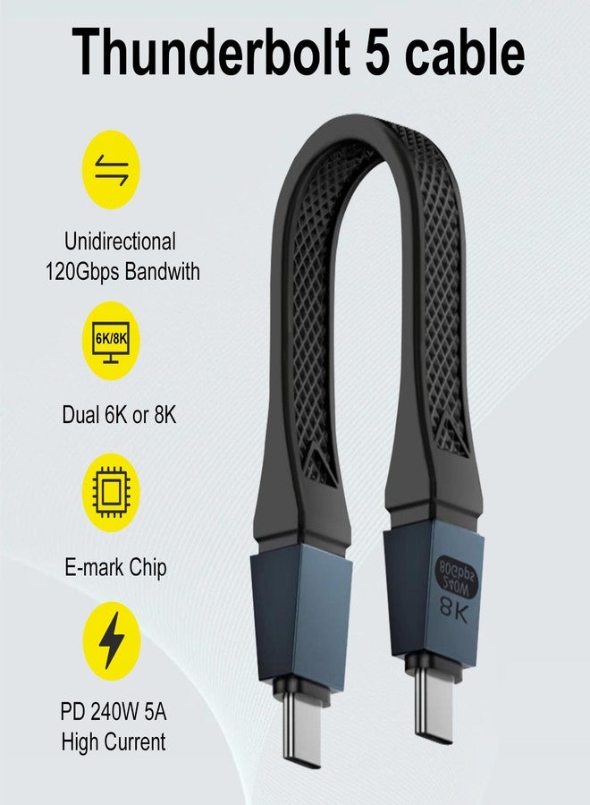 Poyiccot Short USB C Cable 5inch, High Speed 80Gbps, 120Gbps Bandwidth, PD 240W, Thunderbolt 5 Cable for 16K, Dual 8K/6K, USB C Cord in Black, for Thunderbolt 4/3,USB 4, SSD, MacBook, Dock - Image 5