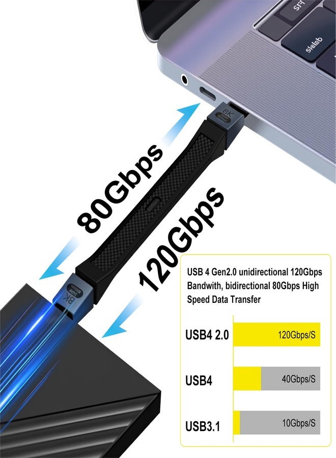 Poyiccot Short USB C Cable 5inch, High Speed 80Gbps, 120Gbps Bandwidth, PD 240W, Thunderbolt 5 Cable for 16K, Dual 8K/6K, USB C Cord in Black, for Thunderbolt 4/3,USB 4, SSD, MacBook, Dock - Image 3