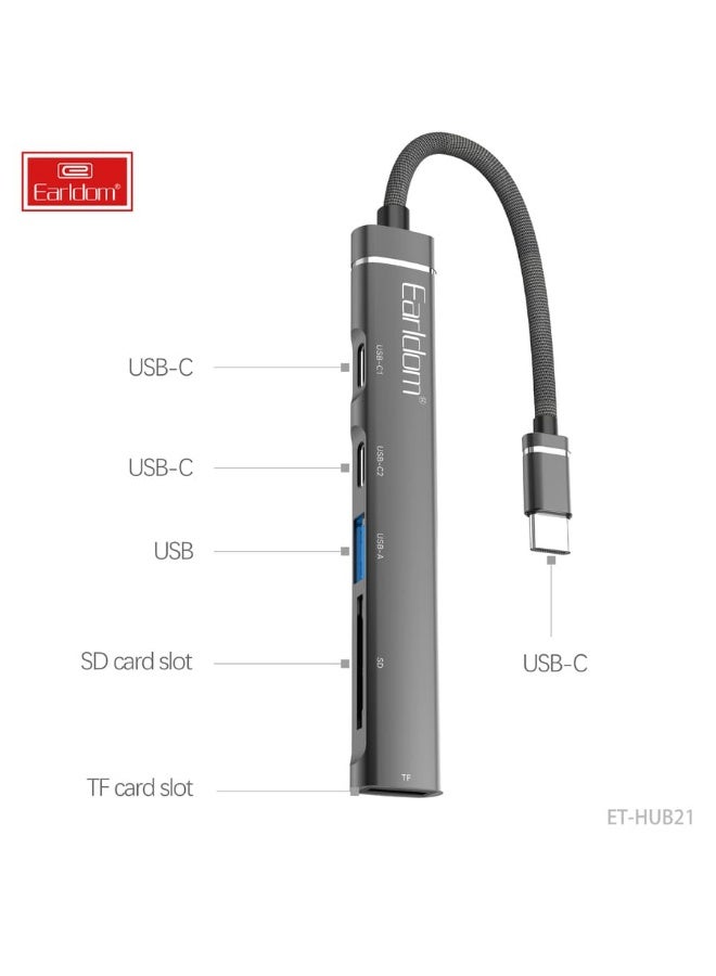 Earldom HUB 21 adapter  5 in 1  docking station USB type-C for computer and mobile phone  High quality mini  Multi-port 2 USB type-C USB 3.0 TF support  SD support - Image 2