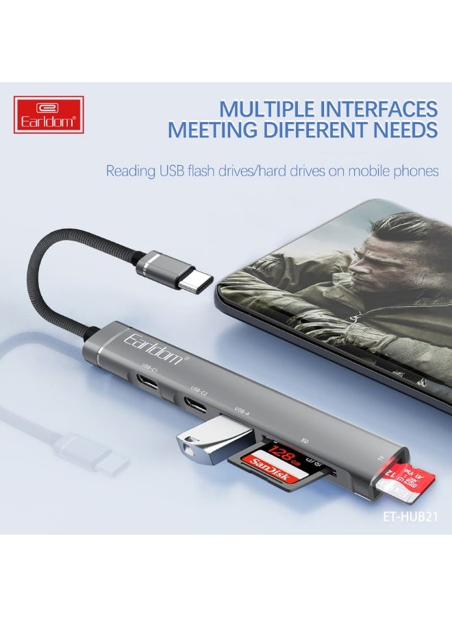Earldom HUB 21 adapter  5 in 1  docking station USB type-C for computer and mobile phone  High quality mini  Multi-port 2 USB type-C USB 3.0 TF support  SD support - Image 3