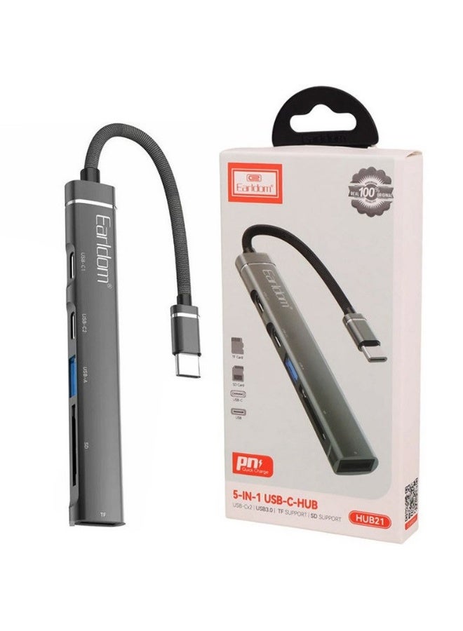 Earldom HUB 21 adapter  5 in 1  docking station USB type-C for computer and mobile phone  High quality mini  Multi-port 2 USB type-C USB 3.0 TF support  SD support - Image 4