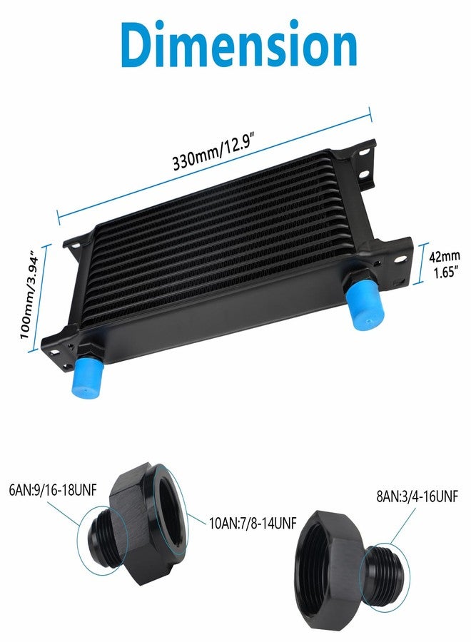 HTRACING 13 Row AN10 10AN Transmission Oil Cooler Kit Stacked Plate With 6AN 8AN Adapter Universal Engine Transmission British Radiator Oil Cooler Condenser Aluminium Alloy Black - Image 2
