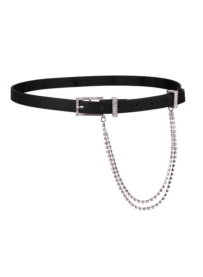 xozgdovg Ladies Black Diamond Embedded Fashion Belt Buckle Clasp Versatile Thin Waist Chain Belt Elegant Accessory for All Occasions Black 