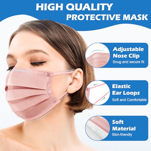 ZIYE 100 Pcs Non-medical Disposable Face Masks - Breathable Non-woven Maskial Mouth Cover 3 Layer with Nose Clip Elastic Earloop Multicolor - Image 4