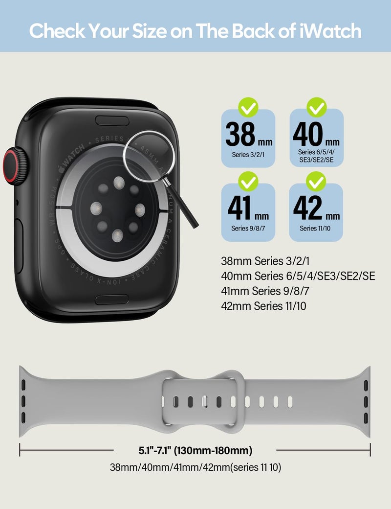 SuperNaNa Sport Silicone Band Compatible with Apple Watch Bands 40mm 38mm 41mm 44mm 45mm 42mm 49mm Women Men,Soft Wristband Waterproof Replacement Sport Strap for iWatch Bands Series 9 8 7 6 5 4 3 2 1 SE Ultra - Image 2