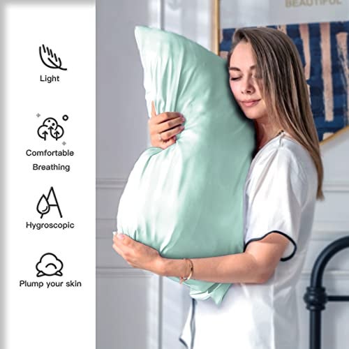 SUATIEN Mulberry Silk Pillow Cases Standard Size Silk Pillowcase for Hair and Skin with Zipper Soft Breathable Smooth Cooling Silk Pillow Case for Sleeping,Gifts for Women (Sage Green,20"X 26",1Pcs) - Image 4