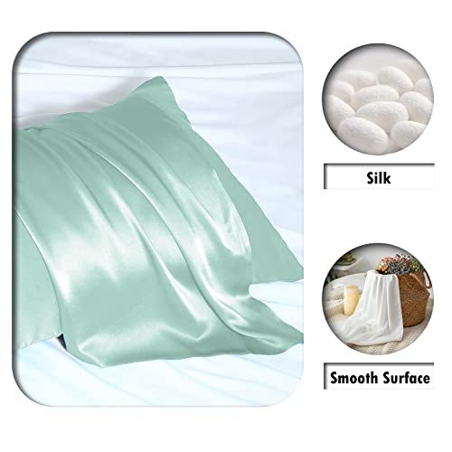 SUATIEN Mulberry Silk Pillow Cases Standard Size Silk Pillowcase for Hair and Skin with Zipper Soft Breathable Smooth Cooling Silk Pillow Case for Sleeping,Gifts for Women (Sage Green,20"X 26",1Pcs) - Image 2
