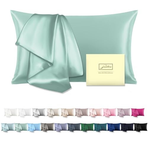 SUATIEN Mulberry Silk Pillow Cases Standard Size Silk Pillowcase for Hair and Skin with Zipper Soft Breathable Smooth Cooling Silk Pillow Case for Sleeping,Gifts for Women (Sage Green,20"X 26",1Pcs) - Image 1