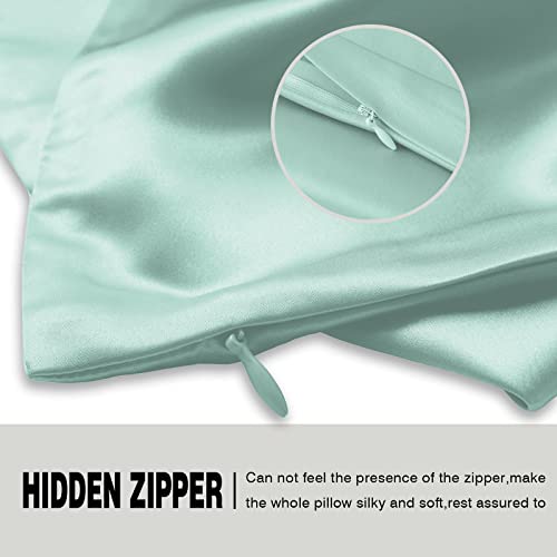 SUATIEN Mulberry Silk Pillow Cases Standard Size Silk Pillowcase for Hair and Skin with Zipper Soft Breathable Smooth Cooling Silk Pillow Case for Sleeping,Gifts for Women (Sage Green,20"X 26",1Pcs) - Image 3