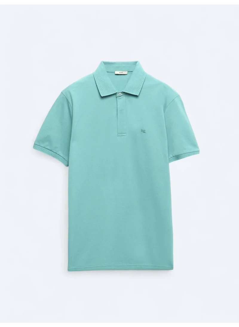 Kip Nile Green Plain Polo Collar 100% Cotton T-Shirt