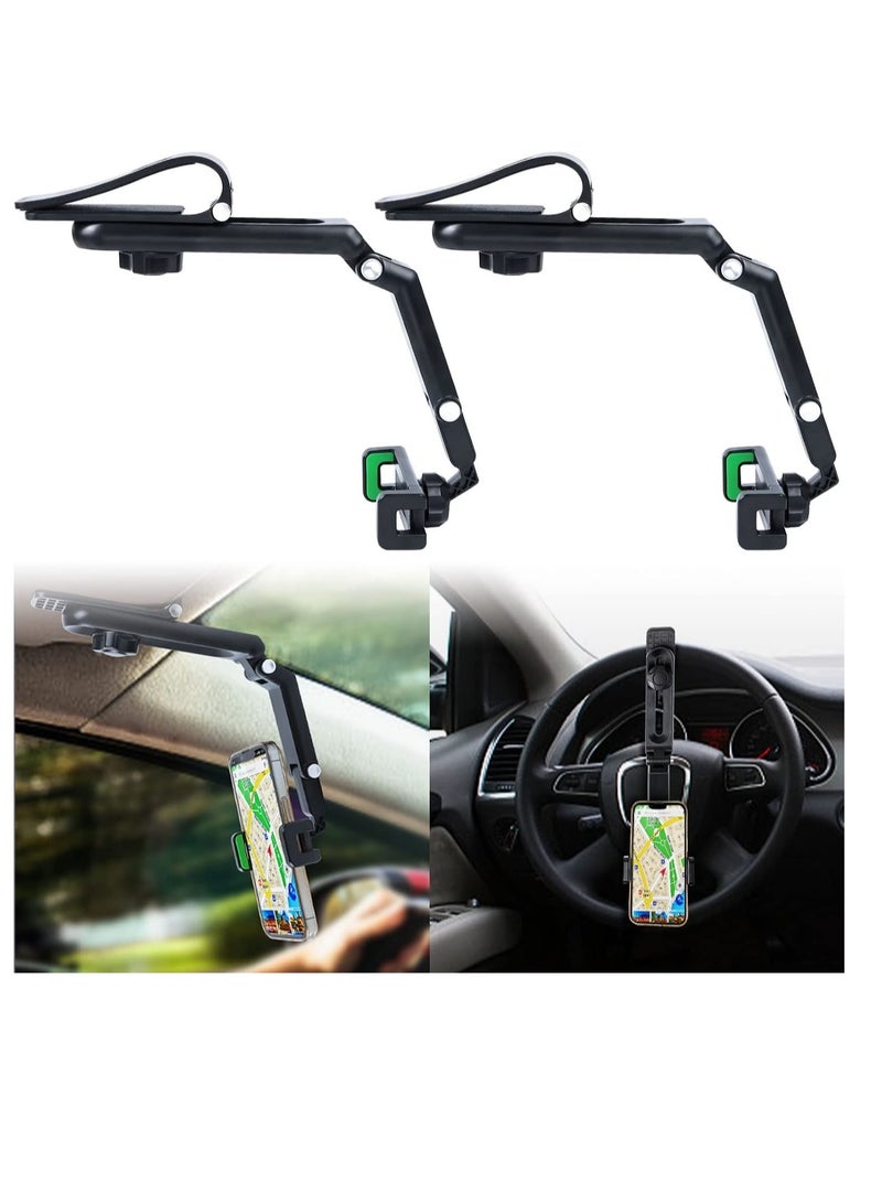 Green Cell Phone Holder for Car，Mount Clip for Car Cellphone，360° Rearview Phone Holder for Car Sun Visor，Perfectly for iPhone pro, 13/12pro,XR,XS,Pro,Samsumg,Andriod, Car Accessories - Image 2