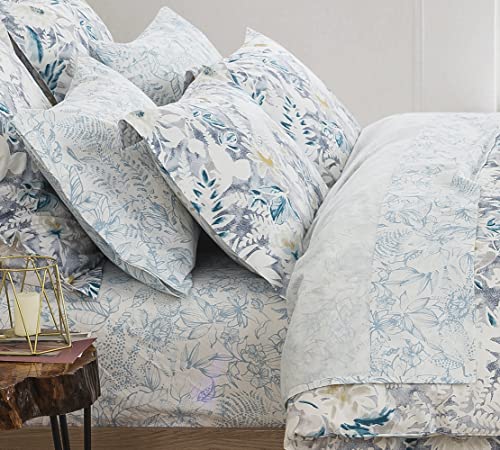DAUAOTO Cotton Sheets Set Queen Size 4 Pieces Flower Bedding Sets, Aqua Blue Floral Pattern, Up to 14" Deep - Image 5