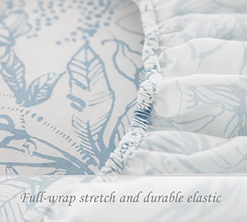 DAUAOTO Cotton Sheets Set Queen Size 4 Pieces Flower Bedding Sets, Aqua Blue Floral Pattern, Up to 14" Deep - Image 3