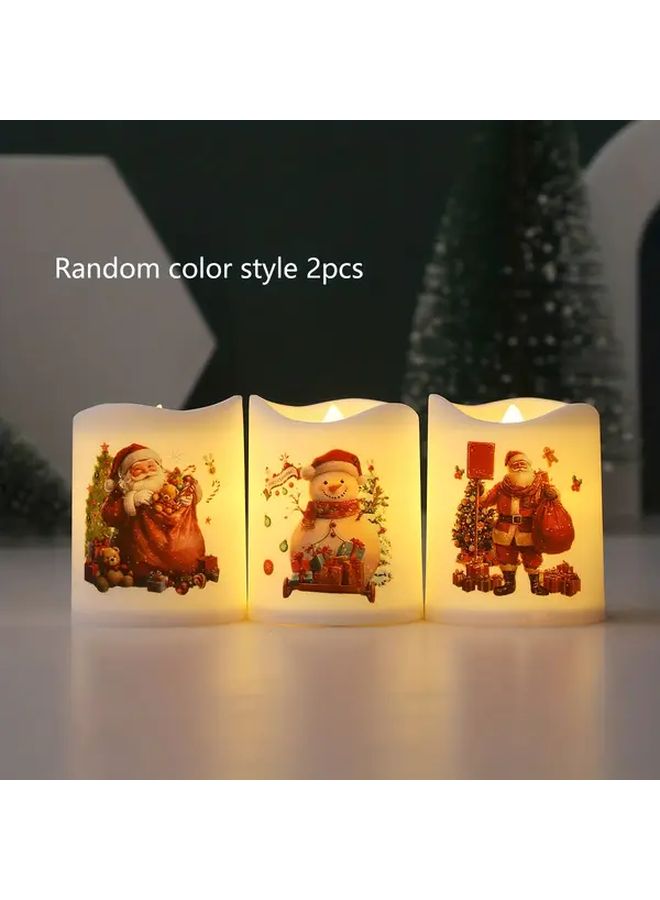شموع عيد الميلاد بدون لهب 2 قطعة، تصاميم عشوائية، تعمل بالبطارية، لديكور الداخل والخارج - Image 1