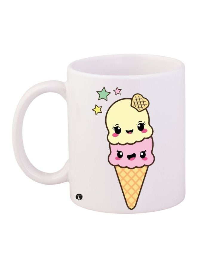 RYN Cute Ice Cream Printed Coffee Mug White/Yellow/Pink 11ounce