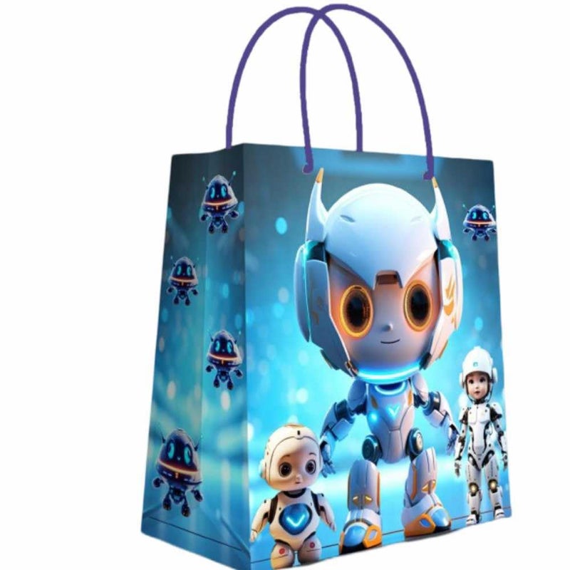 Gift N Greet Gift N Greet Paper Bag-Gifts Bag (Pack Of-10) Robotic Theme, Small Size (18*8*23 cm.) 230 GSM Thick Paper Quality & Matte Finish | Goodie Bags | Favor Bag | Return Gifts For Children | Kids Birthday  - Image 1
