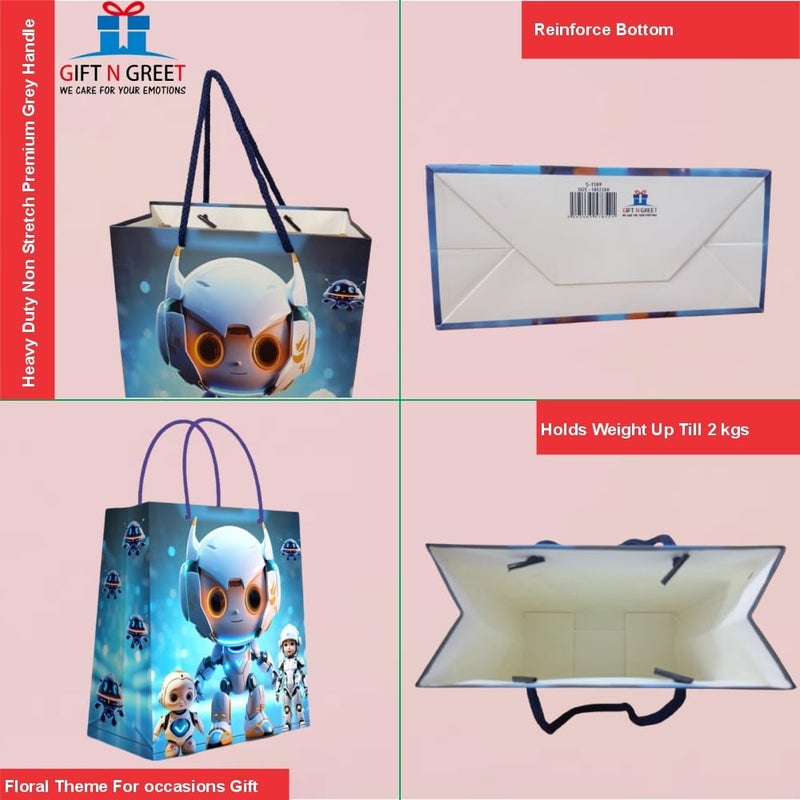 Gift N Greet Gift N Greet Paper Bag-Gifts Bag (Pack Of-10) Robotic Theme, Small Size (18*8*23 cm.) 230 GSM Thick Paper Quality & Matte Finish | Goodie Bags | Favor Bag | Return Gifts For Children | Kids Birthday  - Image 3