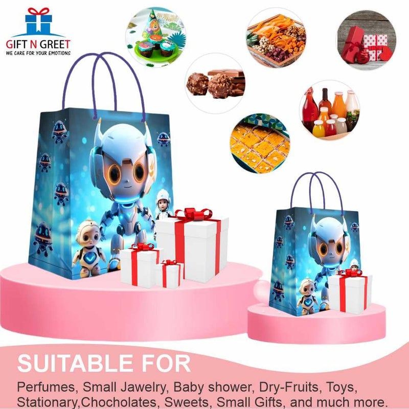 Gift N Greet Gift N Greet Paper Bag-Gifts Bag (Pack Of-10) Robotic Theme, Small Size (18*8*23 cm.) 230 GSM Thick Paper Quality & Matte Finish | Goodie Bags | Favor Bag | Return Gifts For Children | Kids Birthday  - Image 4