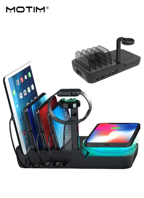6 IN 1, 65W USB Charging Station, Multiple USB Charger Station for Multible Devices mixed Cables Included, Charging Organizer for Phones, Ipad, Watch
